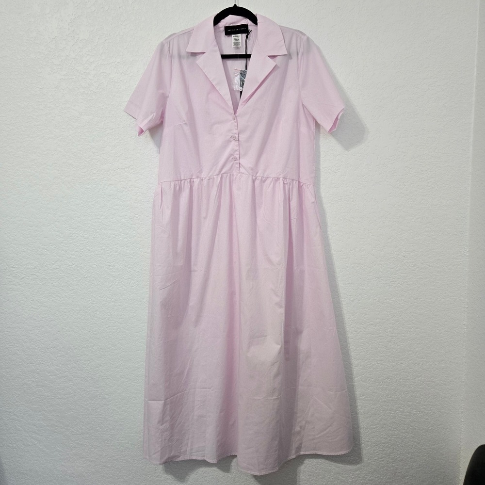 Know One Cares Pink Midi Dress Short Sleeve Button Down Shirt Dress Womens L